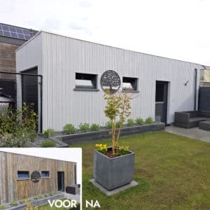 Garage grijs verven met houtverf voor en na